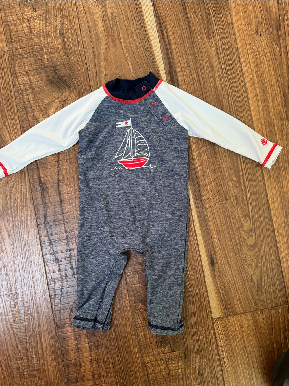 Coolibar Navy, White & Red Sailboat One-Piece Rash Guard for Kids